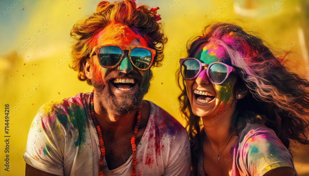 Wall mural friends celebrate festival of colors , happy holi indian concept