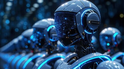 Robots' artificial intelligence army, - obrazy, fototapety, plakaty