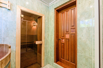 standard interior wooden bath, sauna, steam room