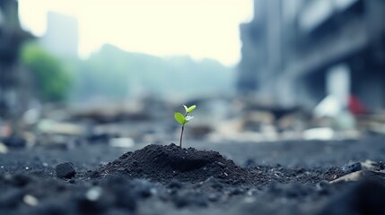 The young plants, The seedling are growing from the rich soil to the morning sunlight that is shining, ecology concept.