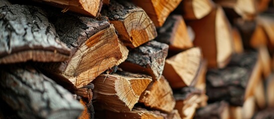Preparing firewood for winter heating. Close-up.