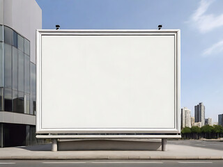 Obraz premium empty blank mock up poster frame ,Empty space advertisement board, blank white signboard on roadside in city, Square blank billboard in city ,billboard blank white , Promotional poster mock up