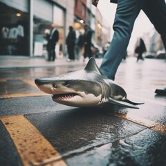 person with shark