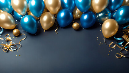 Festive Celebration Background with Helium Balloons and Confettis