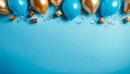 Festive Celebration Background with Helium Balloons, Gifts and Confettis