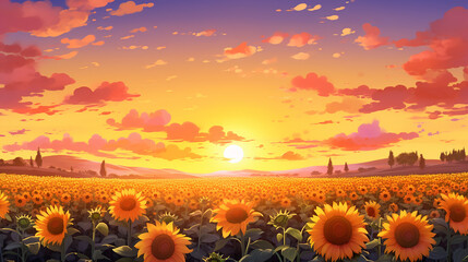 Fototapeta premium autumn landscape with a field of sunflowers