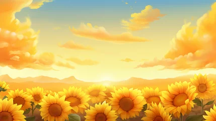 Schilderijen op glas sunflower field in sunset © Ishara sandeepa