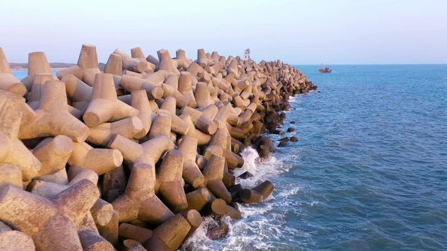 16 - Aerial view of fishing porbandar , pirogues fishing boats in porbandar, Senegal. Photo made by drone from above. India Landscapes.