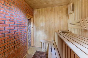 standard interior wooden bath, sauna, steam room