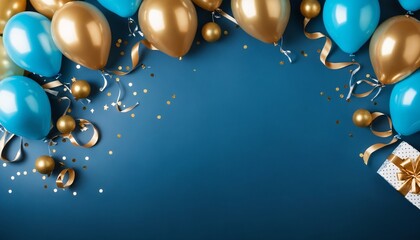 Festive Celebration Background with Helium Balloons, Gifts and Confettis