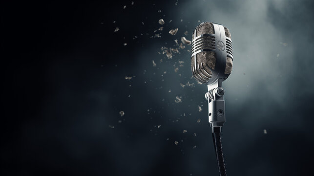 audio microphone retro style, Retro microphone on stage, Microphone at concert, microphone copyspace banner, Ganerative Ai