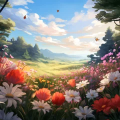 Tuinposter Illustration of a flower meadow in spring © Varun