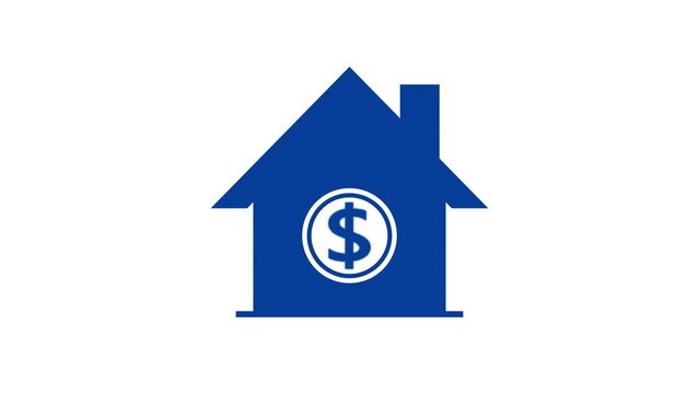 Animated house with a dollar sign, symbolizing real estate investment or property cost.
