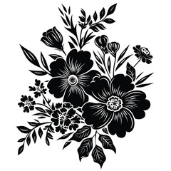 Silhouette flower bouquet black color only