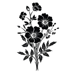 Silhouette flower bouquet black color only
