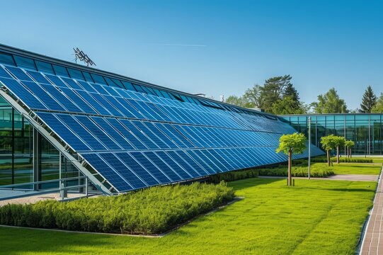 Photo beautiful alternative energy plant with solar panels. Green energy concept