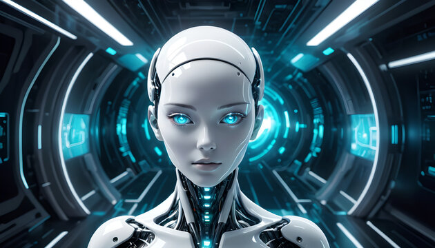 white cybernetic artificial intelligence robot