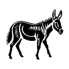 Pet donkey in linocut textured style. Isolated on white background vector illustration