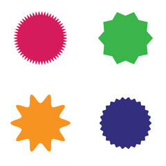  Set of vector starburst, sunburst badges. Different color. Simple flat style Vintage labels. Colored stickers 4 3 2 4