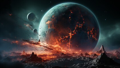 a_large_planet_render_dry_arid_red_little_blue_little_gr