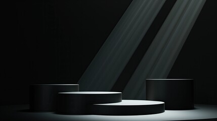 Black background for product presentation with cylinders