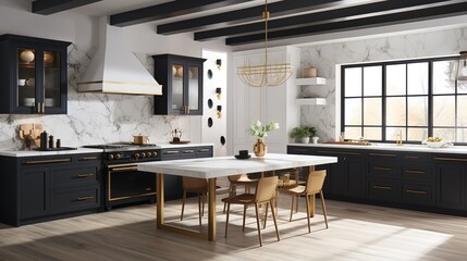 Fototapeta premium _A_contemporary_chic_kitchen_featuring_stylish_black ai generative images