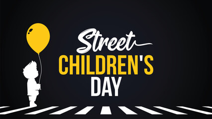 Street Children's Day Illustration Vector Design Template for Backgrounds, Banner, Social Media Post, Book Cover, and Poster Design with Text and Kids Illustration holding a balloon in the street.