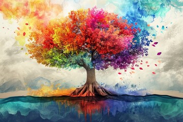 Artistic tree with colorful leaves - obrazy, fototapety, plakaty