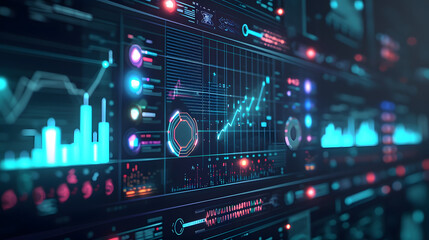 Naklejka premium Futuristic Analysis with charts. Futuristic Financial Dashboard