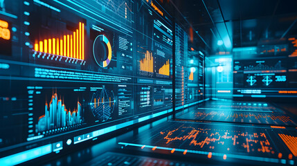 Futuristic Analysis with charts. Futuristic Financial Dashboard