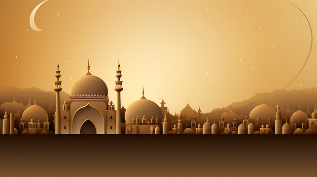 vector illustration of abstract paper cut mosque, crescent, pattern, background or wallpaper