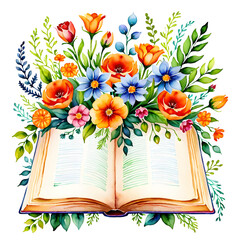open book with flowers clipart