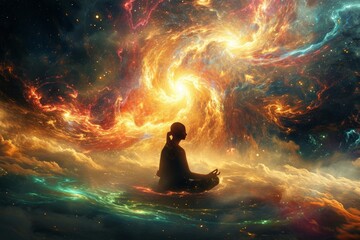 Mystical illustration of a person in cosmic meditation