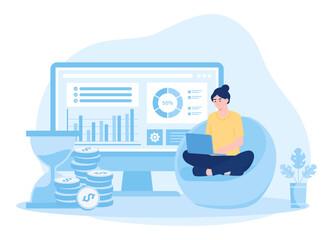 woman doing trading on laptop concept flat illustration