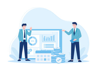 big isolated employee working in office workplace concept flat illustration