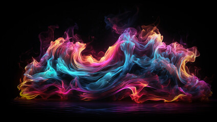 Fototapeta premium Colorful neon fire burning and flowing like wind in the air, background