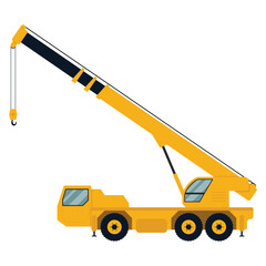 Mobile crane icon. Vehicle for lifting, handling, building, moving cargo, load. Heavy machinery. Vector illustration.