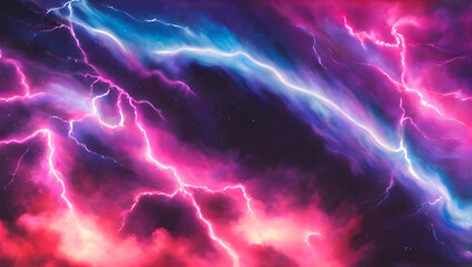 A purple and blue background with a purple and blue lightning storm and a purple sky with a white cloud.