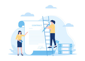 woman writing a contract concept flat illustration