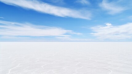 The peaceful expanse of a salt flat, the horizon stretching into the distance, unbroken and pure. - obrazy, fototapety, plakaty