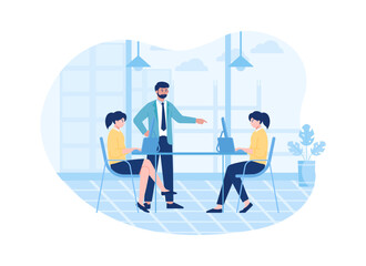 three people had a business meeting at the office concept flat illustration