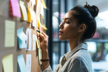 Photo a woman stand in the front of sticky notes board