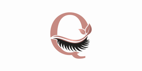 beauty eyelash logo desgin with letter q consept premium vektor