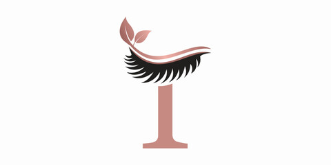 beauty eyelash logo desgin with letter t consept premium vektor