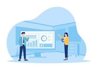 two people analyze the growth chart concept flat illustration