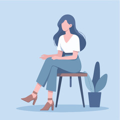 vector character of a woman was sitting talking in flat design style