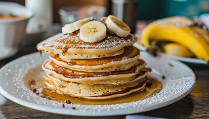 Fototapeta na wymiar pancakes and bananas on plate