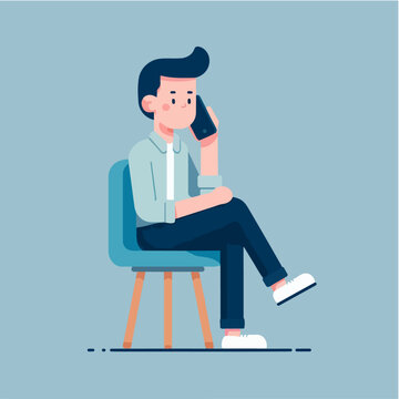 vector character of a man who was sitting was seen making a telephone call in flat design style