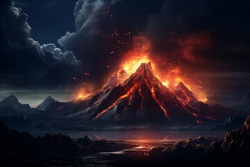 volcano dark background - obrazy, fototapety, plakaty
