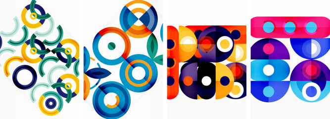Fototapeta premium Circles and rings geometric backgrounds. Posters for wallpaper, business card, cover, poster, banner, brochure, header, website